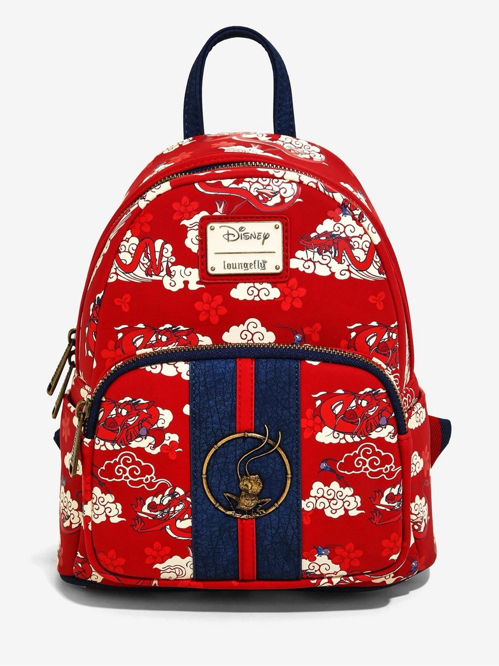 Loungefly Disney Mulan Clouds Mini Backpack Mushu Cri-Kee Cosplay-Red/Navy